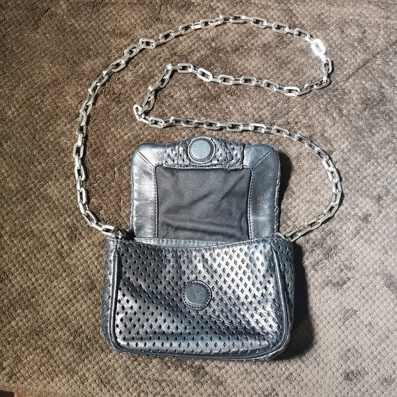 Black/Silver Perforated Lamb Leather Crossbody EUC #238 - Picture 3 of 11